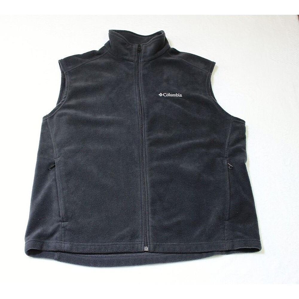 Columbia Sportswear Fleece Vest Mens XL Black Full Zip Outdoor Hiking Pockets
